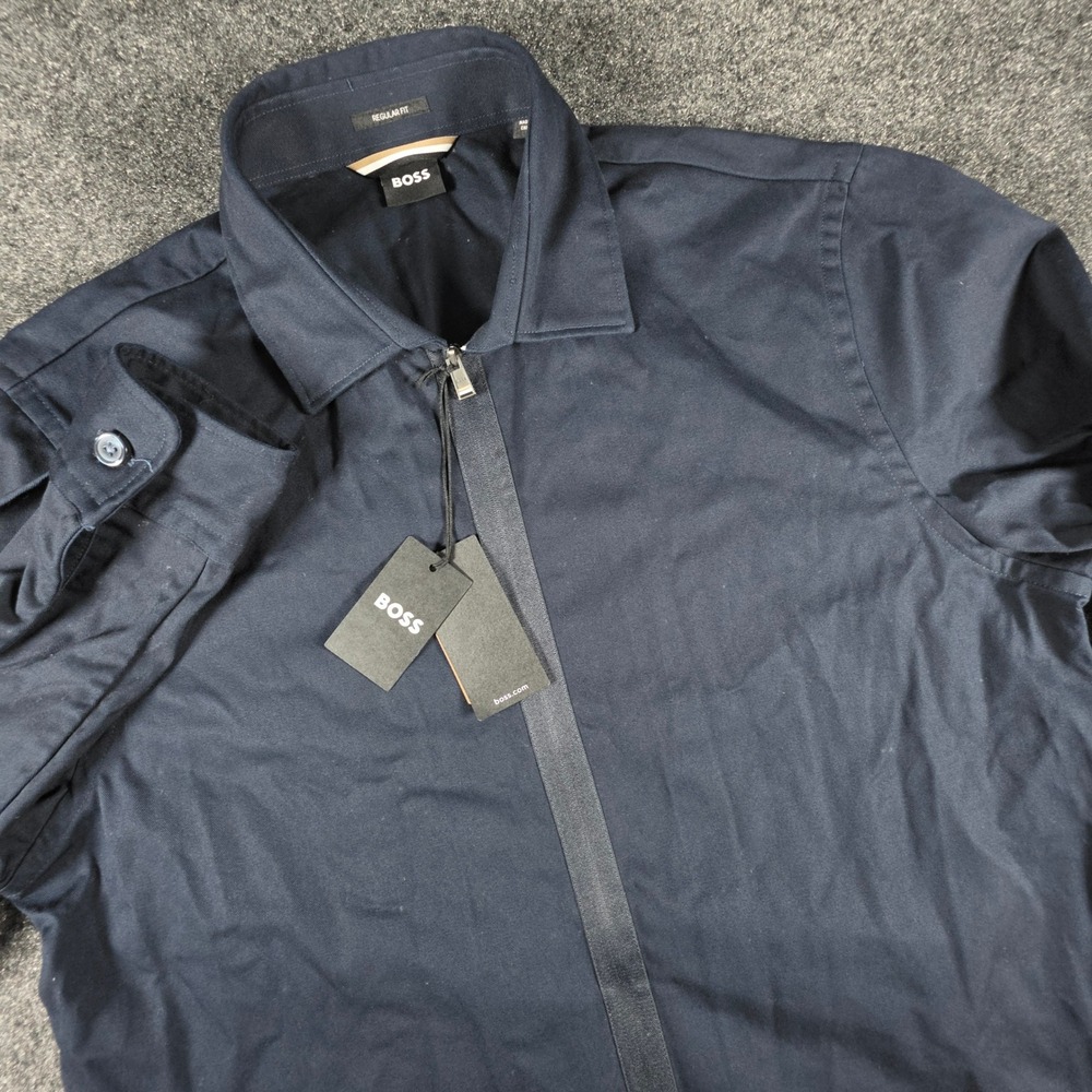 BOSS Full Zip Jacket Mens Medium Navy Blue Regular Fit Taped Zipper Lightweight